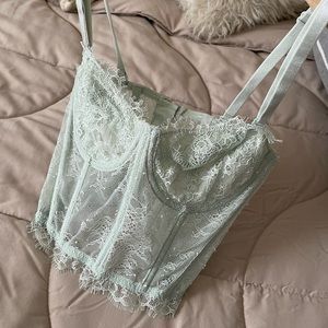 Victoria Secret Lace corset in light green with adjustable removable straps